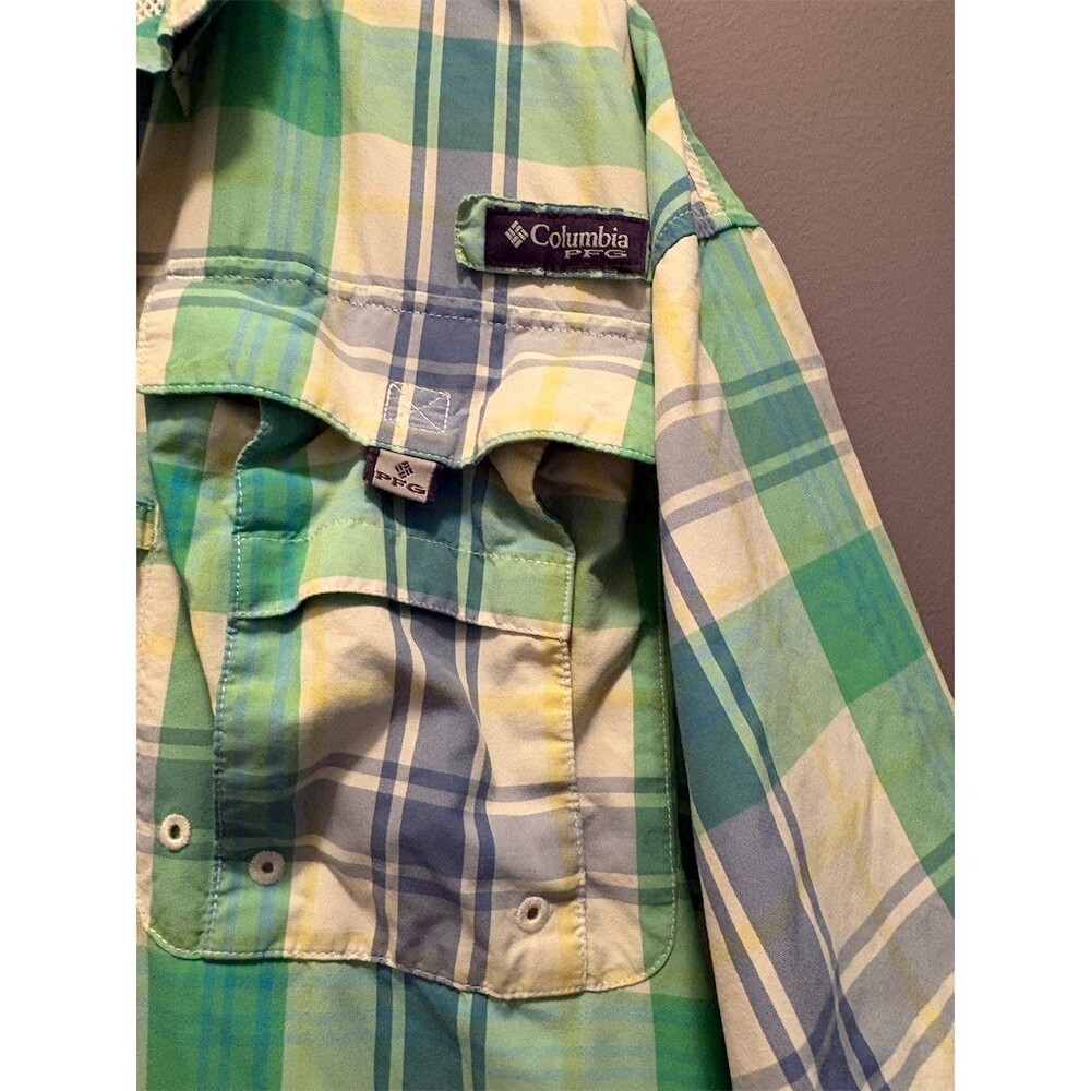 Columbia PFG Super Bahama Shirt Mens L Plaid Short Sleeve Vented Fishing - Picture 4 of 10